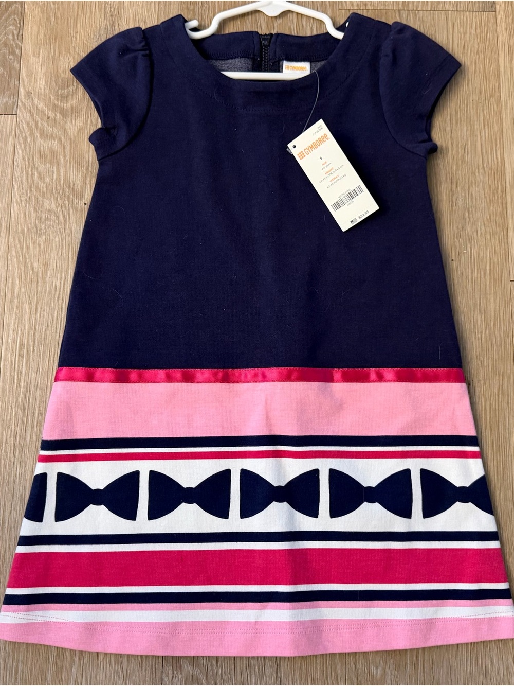 Gymboree Girl's Size 5 Navy Dress with Pink and Fuchsia Stripes and Bow Trim